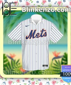 Personalized New York Mets Baseball Pinstripe Baseball White Summer Hawaiian Shirt, Mens Shorts a