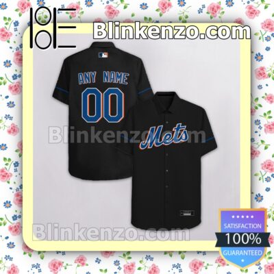 Personalized New York Mets Black Logo Branded Summer Hawaiian Shirt