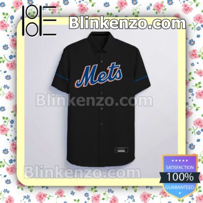 Personalized New York Mets Black Logo Branded Summer Hawaiian Shirt a