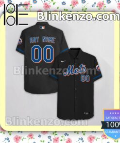 Personalized New York Mets Black Summer Hawaiian Shirt, Mens Shorts a