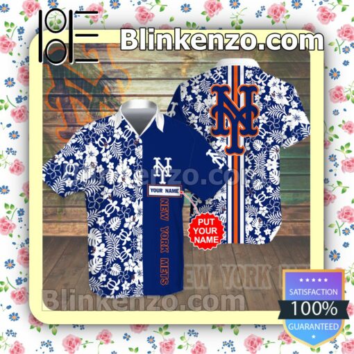 Personalized New York Mets Flowery Cobalt Summer Hawaiian Shirt, Mens Shorts