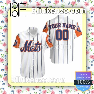 Personalized New York Mets Thin Vertical Striped Summer Shirt