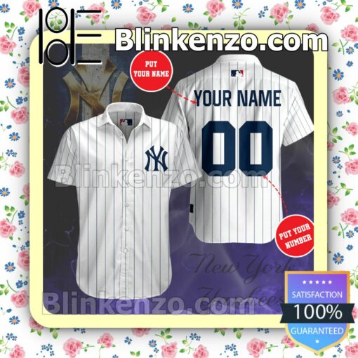 Personalized New York Yankees Baseball Team White Summer Hawaiian Shirt, Mens Shorts