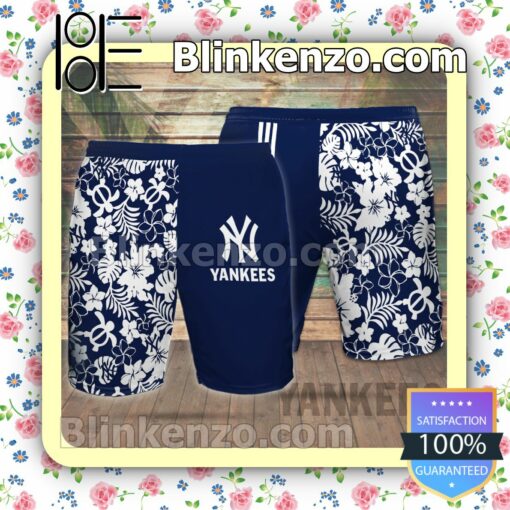 Personalized New York Yankees Flowery Navy Summer Hawaiian Shirt, Mens Shorts a
