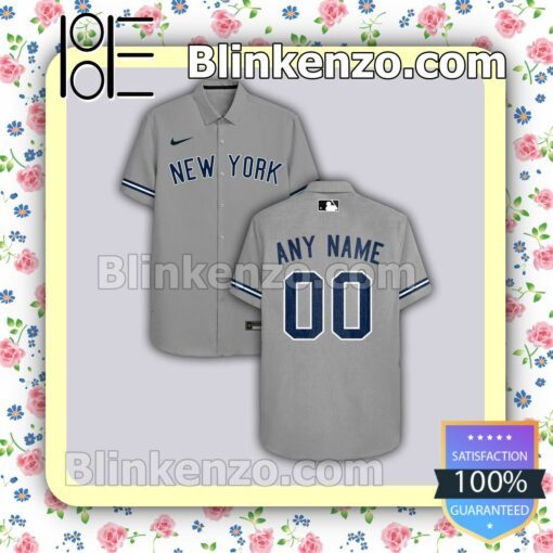 Personalized New York Yankees Gray Summer Hawaiian Shirt, Mens Shorts a