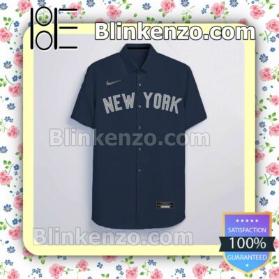 Personalized New York Yankees Navy Logo Branded Summer Hawaiian Shirt, Mens Shorts