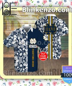 Personalized Notre Dame Fighting Irish Flowery Navy Summer Hawaiian Shirt, Mens Shorts