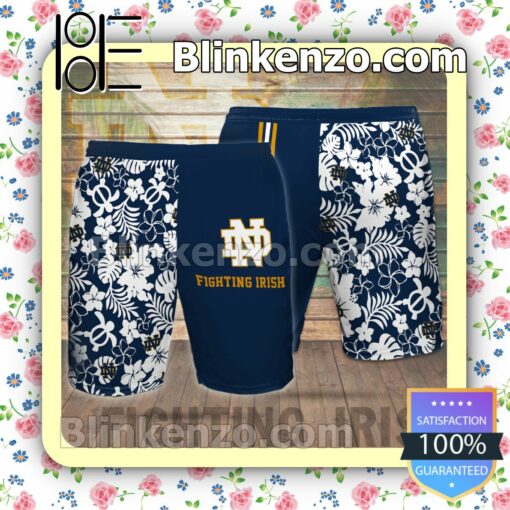 Personalized Notre Dame Fighting Irish Flowery Navy Summer Hawaiian Shirt, Mens Shorts a