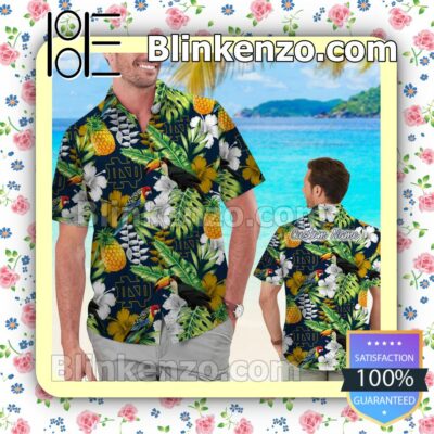 Personalized Notre Dame Fighting Irish Parrot Floral Tropical Mens Shirt, Swim Trunk
