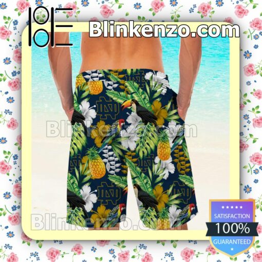 Personalized Notre Dame Fighting Irish Parrot Floral Tropical Mens Shirt, Swim Trunk a