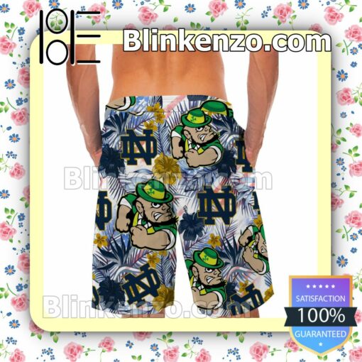 Personalized Notre Dame Fighting Irish Tropical Floral America Flag For NCAA Football Lovers Mens Shirt, Swim Trunk a