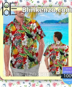 Personalized Ohio State Buckeyes Parrot Floral Tropical Mens Shirt, Swim Trunk