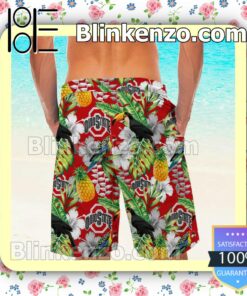 Personalized Ohio State Buckeyes Parrot Floral Tropical Mens Shirt, Swim Trunk a