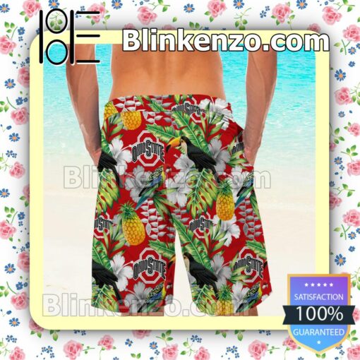 Personalized Ohio State Buckeyes Parrot Floral Tropical Mens Shirt, Swim Trunk a