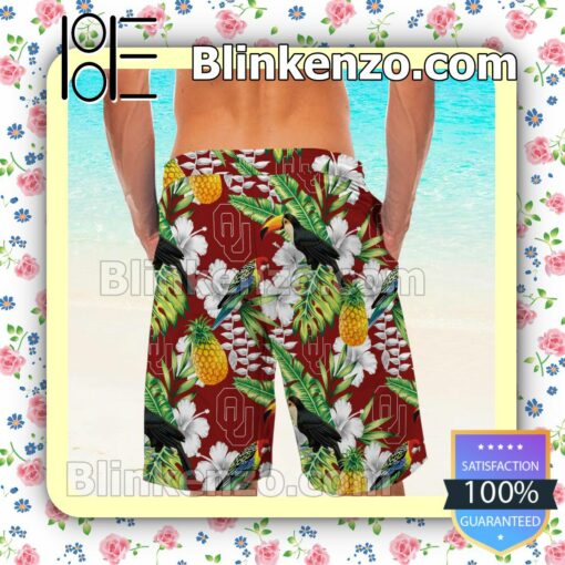 Personalized Oklahoma Sooners Parrot Floral Tropical Mens Shirt, Swim Trunk a