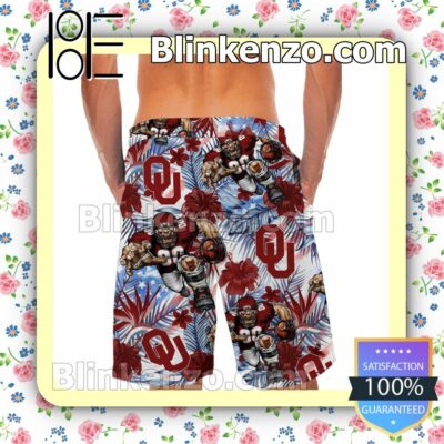 Personalized Oklahoma Sooners Tropical Floral America Flag For NCAA Football Lovers University of Oklahoma Mens Shirt, Swim Trunk a
