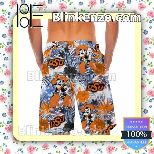 Personalized Oklahoma State Cowboys Tropical Floral America Flag For NCAA Football Lovers Oklahoma State University Mens Shirt, Swim Trunk a