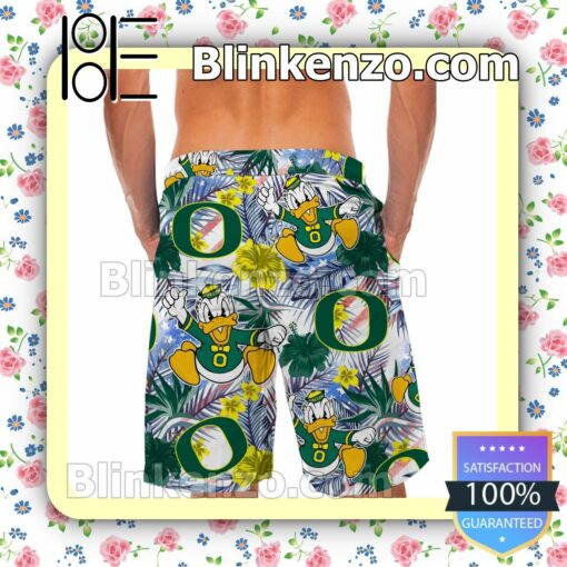 Personalized Oregon Ducks Tropical Floral America Flag For NCAA Football Lovers University of Oregon Mens Shirt, Swim Trunk a