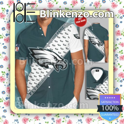 Personalized Philadelphia Eagles Big Logo Fly Eagles Fly Teal White Summer Hawaiian Shirt, Mens Shorts