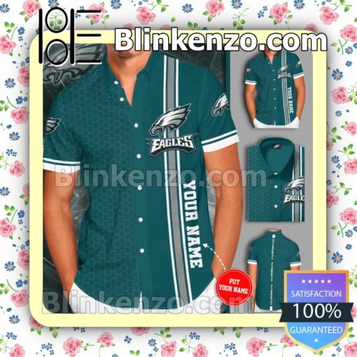 Personalized Philadelphia Eagles Tiling Teal Summer Hawaiian Shirt, Mens Shorts