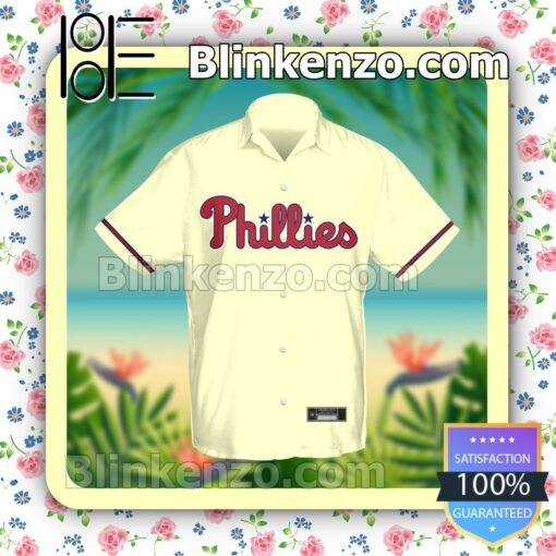 Personalized Philadelphia Phillies Baseball Gold Summer Hawaiian Shirt, Mens Shorts a