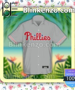 Personalized Philadelphia Phillies Baseball Gray Summer Hawaiian Shirt, Mens Shorts a