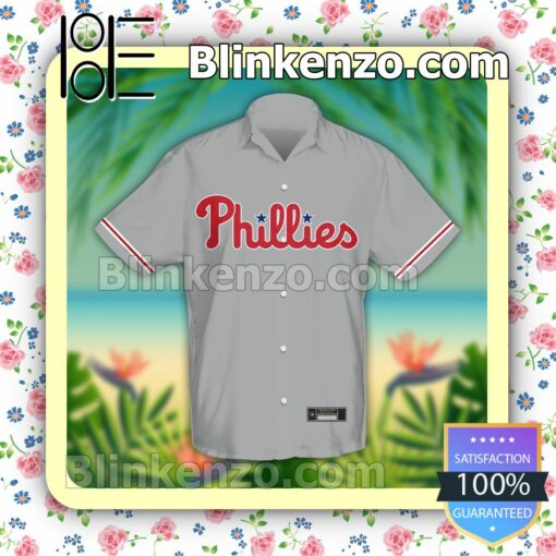 Personalized Philadelphia Phillies Baseball Gray Summer Hawaiian Shirt, Mens Shorts a