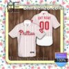 Personalized Philadelphia Phillies Baseball Pinstripe White Red Summer Hawaiian Shirt, Mens Shorts