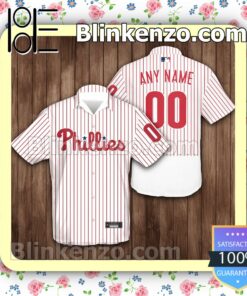 Personalized Philadelphia Phillies Baseball Pinstripe White Red Summer Hawaiian Shirt, Mens Shorts