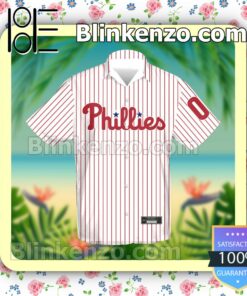 Personalized Philadelphia Phillies Baseball Pinstripe White Red Summer Hawaiian Shirt, Mens Shorts a