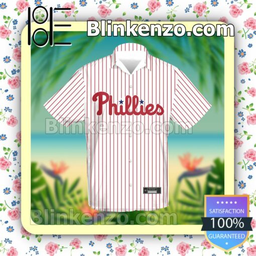Personalized Philadelphia Phillies Baseball White Summer Hawaiian Shirt, Mens Shorts a