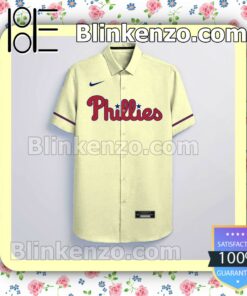 Personalized Philadelphia Phillies Beige Summer Hawaiian Shirt, Mens Shorts