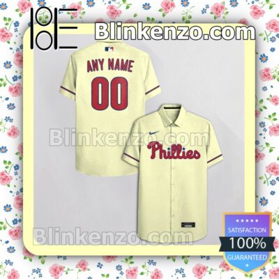 Personalized Philadelphia Phillies Beige Summer Hawaiian Shirt, Mens Shorts a