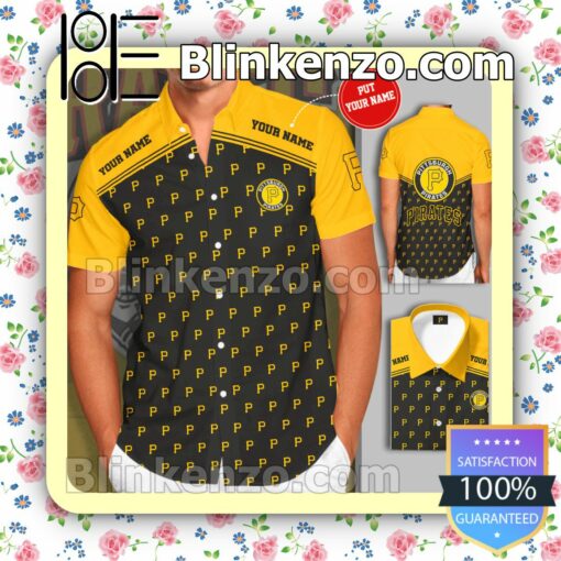 Personalized Pittsburgh Pirates Gray Yellow Summer Hawaiian Shirt, Mens Shorts
