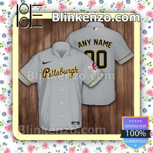 Personalized Pittsburgh Pirates Grey Summer Hawaiian Shirt, Mens Shorts