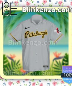 Personalized Pittsburgh Pirates Grey Summer Hawaiian Shirt, Mens Shorts a