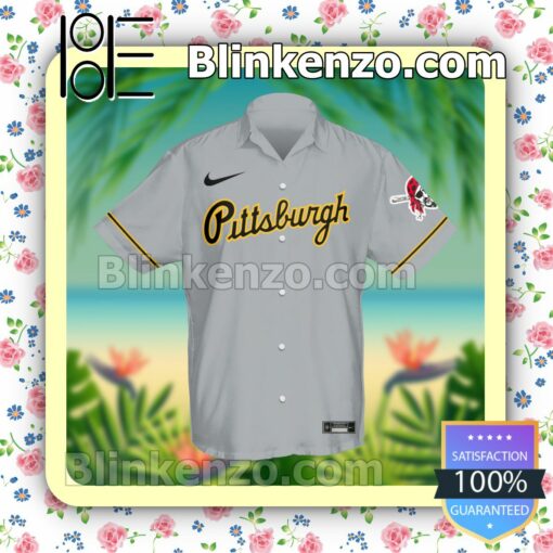 Personalized Pittsburgh Pirates Grey Summer Hawaiian Shirt, Mens Shorts a