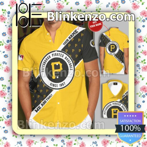 Personalized Pittsburgh Pirates Since 1887 Yellow Gray Summer Hawaiian Shirt, Mens Shorts