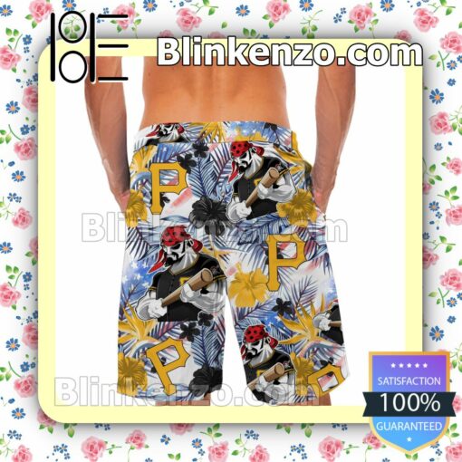 Personalized Pittsburgh Pirates Tropical Floral America Flag For MLB Football Lovers Mens Shirt, Swim Trunk a