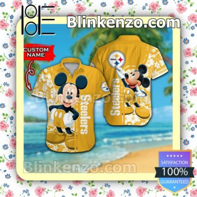Personalized Pittsburgh Steelers & Mickey Mouse Mens Shirt, Swim Trunk