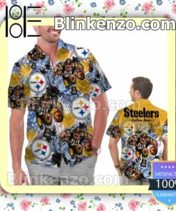 Personalized Pittsburgh Steelers Tropical Floral America Flag Aloha Mens Shirt, Swim Trunk