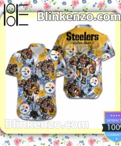 Personalized Pittsburgh Steelers Tropical Floral America Flag Aloha Mens Shirt, Swim Trunk a