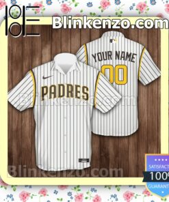 Personalized San Diego Padres Baseball Pinstripe Baseball White Summer Hawaiian Shirt, Mens Shorts