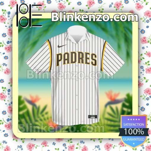 Personalized San Diego Padres Baseball Pinstripe Baseball White Summer Hawaiian Shirt, Mens Shorts a