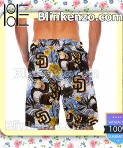 Personalized San Diego Padres Tropical Floral America Flag For MLB Football Lovers Mens Shirt, Swim Trunk a