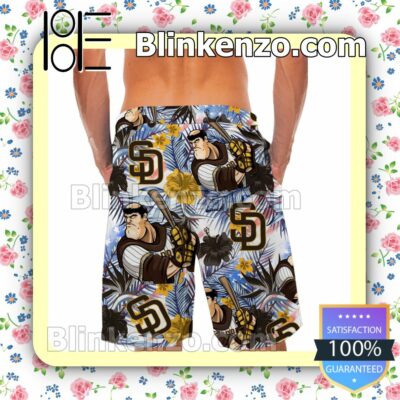 Personalized San Diego Padres Tropical Floral America Flag For MLB Football Lovers Mens Shirt, Swim Trunk a