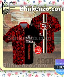 Personalized San Francisco 49ers Flowery Black Red Summer Hawaiian Shirt, Mens Shorts