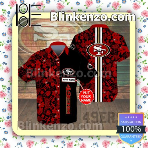 Personalized San Francisco 49ers Flowery Black Red Summer Hawaiian Shirt, Mens Shorts