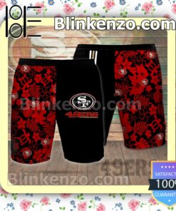 Personalized San Francisco 49ers Flowery Black Red Summer Hawaiian Shirt, Mens Shorts a