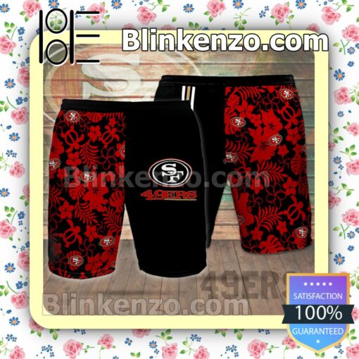 Personalized San Francisco 49ers Flowery Black Red Summer Hawaiian Shirt, Mens Shorts a